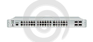 The Ethernet 1U switch for mounting with a 19-inch rack with 40 ports, including four backbones port. One consol port. photo